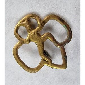 Vintage Brass Girl Scout Trefoil Pin Figural Dancer Emblem Badge